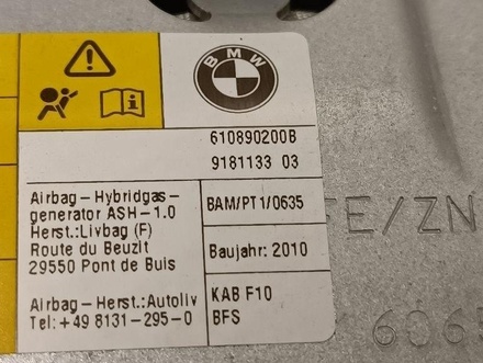 BMW 9181133 5 (F10) 2011 Airbag aux genoux/aux pieds right side